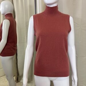 C by Bloomingdales Cashmere Sleeveless Mock Neck Sweater Rust Terracotta Medium